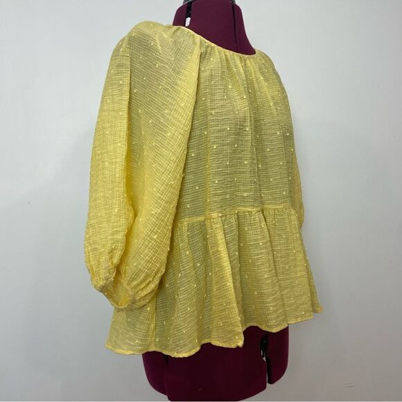ZARA Yellow Polka Dot Relaxed Fit Summer Top S/M - Picture 3 of 12